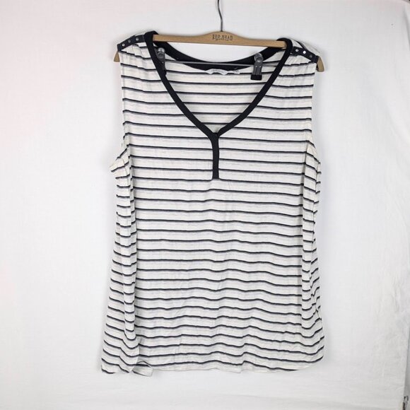 Reitmans 2X Sleeveless Striped Tank Top – Plus Size Neutral Black Grey White - Picture 1 of 5